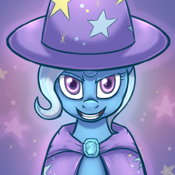 Size: 720x720 | Tagged: safe, artist:deyogee, trixie, pony, unicorn, g4, clothes, female, grin, looking at you, mare, smiling, solo
