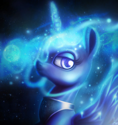 Size: 5000x5304 | Tagged: safe, artist:lmgchikess, princess luna, g4, absurd resolution, female, glowing mane, moon, solo, space