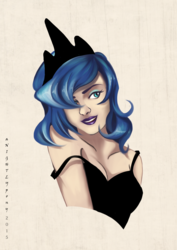 Size: 1600x2263 | Tagged: safe, artist:anightlypony, princess luna, human, g4, clothes, dress, female, humanized, off shoulder, solo