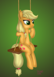 Size: 2422x3424 | Tagged: safe, artist:sstab29, applejack, earth pony, pony, g4, female, hatless, high res, missing accessory, solo, swing