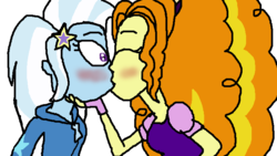 Size: 753x424 | Tagged: safe, artist:ktd1993, adagio dazzle, trixie, equestria girls, g4, duo, female, kiss on the lips, kissing, lesbian, ship:triagio, shipping