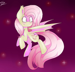 Size: 1752x1691 | Tagged: dead source, safe, artist:php69, fluttershy, bat pony, pony, g4, blushing, female, flutterbat, flying, solo, wide eyes