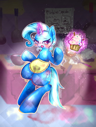 Size: 1598x2108 | Tagged: safe, artist:doubt, trixie, pony, unicorn, g4, apron, clothes, cupcake, female, food, mare, solo