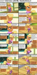 Size: 1282x2590 | Tagged: safe, ms. harshwhinny, earth pony, pony, comic:celestia's servant interview, g4, caption, comic, cs captions, female, interview, mare, solo, text, wall of text