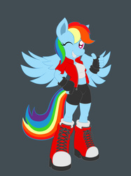 Size: 2051x2737 | Tagged: safe, artist:zeiram0034, rainbow dash, anthro, plantigrade anthro, g4, clothes, female, high res, one eye closed, solo, wink, wip