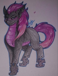 Size: 900x1172 | Tagged: safe, artist:cordovaselena527, oc, oc only, oc:prisma, changeling, female, purple changeling, smiling, solo, traditional art