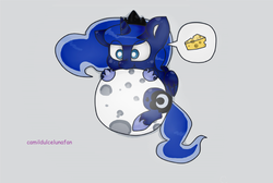 Size: 4728x3176 | Tagged: safe, artist:camildulcelunafan, princess luna, g4, chibi, edible heavenly object, female, moon, nom, solo, tangible heavenly object