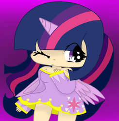 Size: 900x920 | Tagged: safe, twilight sparkle, human, g4, female, horn, horned humanization, humanized, solo, twilight sparkle (alicorn), winged humanization, wink