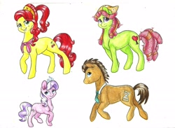 Size: 2306x1686 | Tagged: safe, artist:twixyamber, cherry jubilee, diamond tiara, doctor whooves, time turner, tree hugger, earth pony, pony, g4, male, stallion, traditional art