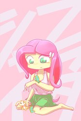 Size: 800x1200 | Tagged: safe, artist:steve, angel bunny, fluttershy, bird, equestria girls, g4, kneeling