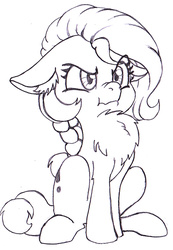 Size: 414x600 | Tagged: safe, artist:traditionaldrawfaglvl1, oc, oc only, oc:filly anon, earth pony, pony, :t, angry, braid, chest fluff, cute, ears back, female, filly, glare, monochrome, nose wrinkle, scrunchy face, sitting, solo