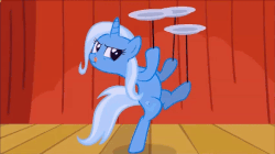 Size: 853x479 | Tagged: safe, trixie, pony, unicorn, g4, animated, female, mare, plate, pmv, solo, stick, youtube link