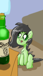 Size: 720x1280 | Tagged: safe, oc, oc only, oc:filly anon, earth pony, pony, alcohol, bottle, cute, female, filly, food