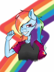 Size: 1024x1365 | Tagged: safe, artist:modnar-drocsid, rainbow dash, anthro, g4, female, looking at you, solo