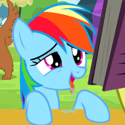Size: 474x474 | Tagged: safe, screencap, covalent bond, rainbow dash, dog, earth pony, orthros, pegasus, pony, g4, trade ya!, ahegao, animated, background pony, behaving like a dog, book, context is for the weak, cute, drool, female, male, mare, multiple heads, open mouth, stallion, tongue out, two heads, want