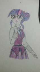 Size: 900x1600 | Tagged: safe, artist:tasoganedude, sci-twi, twilight sparkle, equestria girls, g4, my little pony equestria girls: friendship games, clothes, crystal prep academy uniform, female, school uniform, skirt, solo, traditional art