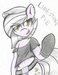 Size: 1639x2121 | Tagged: safe, artist:lmlstaticdash, limestone pie, earth pony, pony, g4, belly button, collar, female, mare, solo, spiked collar