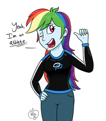 Size: 1400x1600 | Tagged: safe, artist:notenoughapples, rainbow dash, equestria girls, g4, dialogue, esports, female, solo