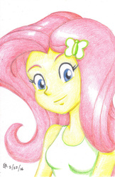 Size: 800x1238 | Tagged: safe, artist:mayorlight, fluttershy, equestria girls, g4, colored pencil drawing, female, looking at you, portrait, solo, traditional art