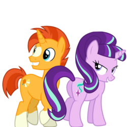 Size: 620x620 | Tagged: safe, artist:90sigma, artist:chainchomp2 edits, starlight glimmer, sunburst, pony, unicorn, g4, blaze (coat marking), butt, coat markings, facial markings, female, male, mare, plot, seduction, ship:starburst, shipping, simple background, socks (coat markings), stallion, straight, tail seduce, transparent background