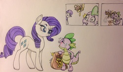 Size: 3192x1878 | Tagged: safe, artist:ameliacostanza, rarity, spike, breezie, pony, unicorn, wasp, g4, avengers, avengers: earth's mightiest heroes, bag, crossover, janet van dyne, ponified, ship:spikewasp, traditional art