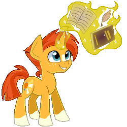 Size: 1024x1024 | Tagged: safe, artist:partypievt, sunburst, pony, unicorn, g4, the cutie re-mark, animated, blaze (coat marking), book, coat markings, commission, facial markings, gif, glowing, glowing horn, horn, magic, male, quill, simple background, socks (coat markings), solo, studying, transparent background