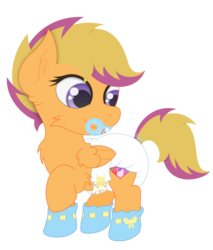 Size: 824x969 | Tagged: safe, artist:the-crusader-network, scootaloo, g4, booties, cute, cutie mark, diaper, female, pacifier, solo, the cmc's cutie marks