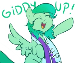 Size: 1341x1080 | Tagged: safe, artist:imalou, oc, oc only, oc:aurora, pegasus, pony, /mlp/, 4chan cup, 4chan cup scarf, clothes, giddy up, scarf, simple background, solo, white background