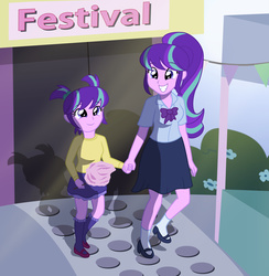 Size: 4015x4114 | Tagged: safe, artist:sumin6301, starlight glimmer, equestria girls, g4, absurd resolution, adopted offspring, cotton candy, double the glimmer, duo, glimmerdoption, heartwarming, mama starlight, mother and daughter, parent:starlight glimmer, self adoption, self paradox, this will end in timeline distortion, time paradox, younger