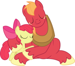Size: 6942x6107 | Tagged: safe, artist:cloudy glow, apple bloom, big macintosh, earth pony, pony, brotherhooves social, g4, .ai available, absurd resolution, adorabloom, brother and sister, cute, female, hug, macabetes, male, siblings, simple background, stallion, transparent background, vector