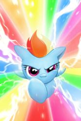 Size: 700x1050 | Tagged: safe, artist:ken christiansen, rainbow dash, g4, color porn, cute, female, flying at you, it's coming right at us, solo, sonic rainboom