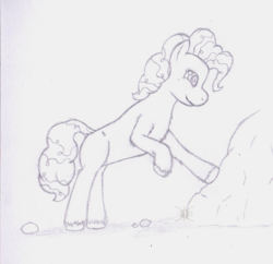 Size: 1137x1102 | Tagged: safe, artist:parallel black, pinkie pie, g4, female, missing cutie mark, rock, rock farm, sketch, solo, unshorn fetlocks