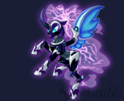 Size: 1217x986 | Tagged: safe, artist:chickenwhite, nightmare moon, android, g4, female, flying, megamare x, solo
