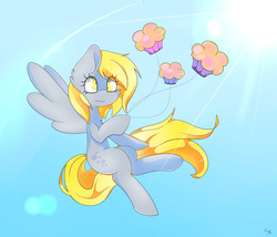 Size: 1927x1650 | Tagged: safe, artist:php69, derpy hooves, pegasus, pony, g4, female, flying, food, mare, muffin, solo