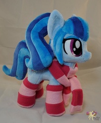 Size: 1024x1257 | Tagged: safe, artist:ketika, sonata dusk, earth pony, pony, equestria girls, g4, clothes, earth pony sonata dusk, equestria girls ponified, irl, photo, plushie, ponified, scarf, socks, solo, striped socks