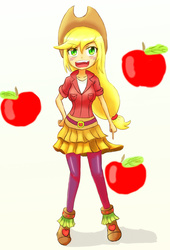 Size: 1000x1474 | Tagged: safe, artist:jumboz95, applejack, equestria girls, g4, my little pony equestria girls: friendship games, apple, female, food, simple background, solo, white background