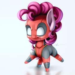 Size: 1080x1080 | Tagged: safe, artist:torifeather, pinkie pie, g4, chibi, clothes, cosplay, costume, deadpool, female, marvel, pinkiepool, solo