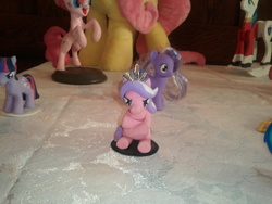 Size: 2560x1920 | Tagged: safe, diamond tiara, fluttershy, pinkie pie, shining armor, twilight sparkle, g4, 4de, cute, diamondbetes, exhibit, forelegs crossed, irl, photo, plushie, ponycon, sculpture, sitting, traveling pony museum