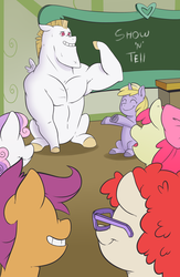 Size: 1254x1920 | Tagged: safe, artist:raph13th, apple bloom, bulk biceps, dinky hooves, scootaloo, sweetie belle, twist, earth pony, pegasus, pony, unicorn, ask pony, g4, classroom, flexing, tumblr