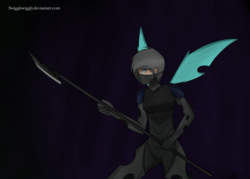 Size: 6200x4429 | Tagged: safe, artist:swigglyswiggly, changeling, human, absurd resolution, female, glaive, humanized, solo, weapon, winged humanization