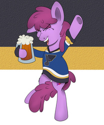 Size: 1024x1229 | Tagged: safe, artist:theartistsora, berry punch, berryshine, g4, clothes, female, hockey, jersey, mug, nhl, solo, st. louis blues