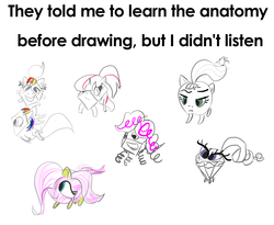 Size: 1360x1115 | Tagged: safe, artist:xbi, applejack, fluttershy, pinkie pie, rainbow dash, rarity, twilight sparkle, g4, abstract, century gothic, cube, exploitable meme, i didn't listen, image macro, mane six, meme, minimalist