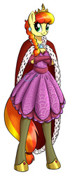 Size: 625x1569 | Tagged: safe, artist:sirzi, oc, oc only, oc:whitechain, anthro, unguligrade anthro, chains, clothes, crown, dress, earring, gala dress, pattern, piercing, robe, solo, stockings