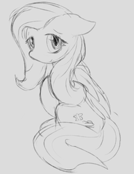 Size: 772x1002 | Tagged: safe, artist:candel, fluttershy, pony, g4, cute, female, looking at you, monochrome, simple background, sketch, smiling, solo