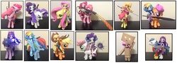Size: 2878x1024 | Tagged: safe, apple bloom, applejack, fluttershy, pinkie pie, rainbow dash, rarity, scootaloo, shining armor, sweetie belle, twilight sparkle, equestria girls, applejack riding apple bloom, clothes, cutie mark crusaders, danbo, doll, equestria girls minis, eqventures of the minis, flamethrower, gun, humans riding ponies, irl, mane six, nightgown, photo, portal (valve), portal gun, rarity riding sweetie belle, riding, scootaloo riding rainbow dash, self riding, skirt, sword, team fortress 2, toy, twilight riding shining armor, weapon