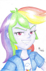 Size: 800x1249 | Tagged: safe, artist:mayorlight, rainbow dash, equestria girls, g4, colored pencil drawing, female, grin, looking at you, portrait, solo, traditional art