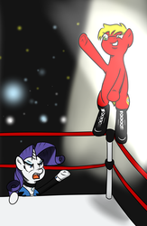 Size: 1700x2600 | Tagged: safe, artist:yakoshi, rarity, oc, oc:mat joker, g4, wrestling, wrestling ring