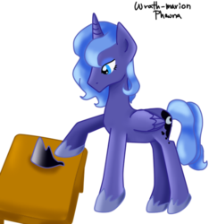 Size: 485x519 | Tagged: safe, artist:wrath-marionphauna, princess luna, alicorn, pony, g4, digital art, female, makeup, s1 luna, simple background, solo, table, transparent background