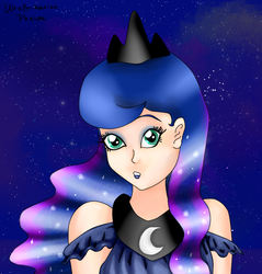 Size: 669x701 | Tagged: safe, artist:wrath-marionphauna, princess luna, human, g4, female, humanized, night, solo