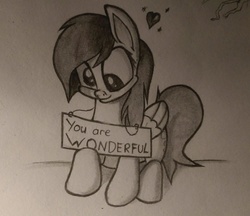 Size: 1024x883 | Tagged: safe, artist:chrispy248, derpy hooves, pegasus, pony, g4, female, mare, positive ponies, sign, solo, traditional art